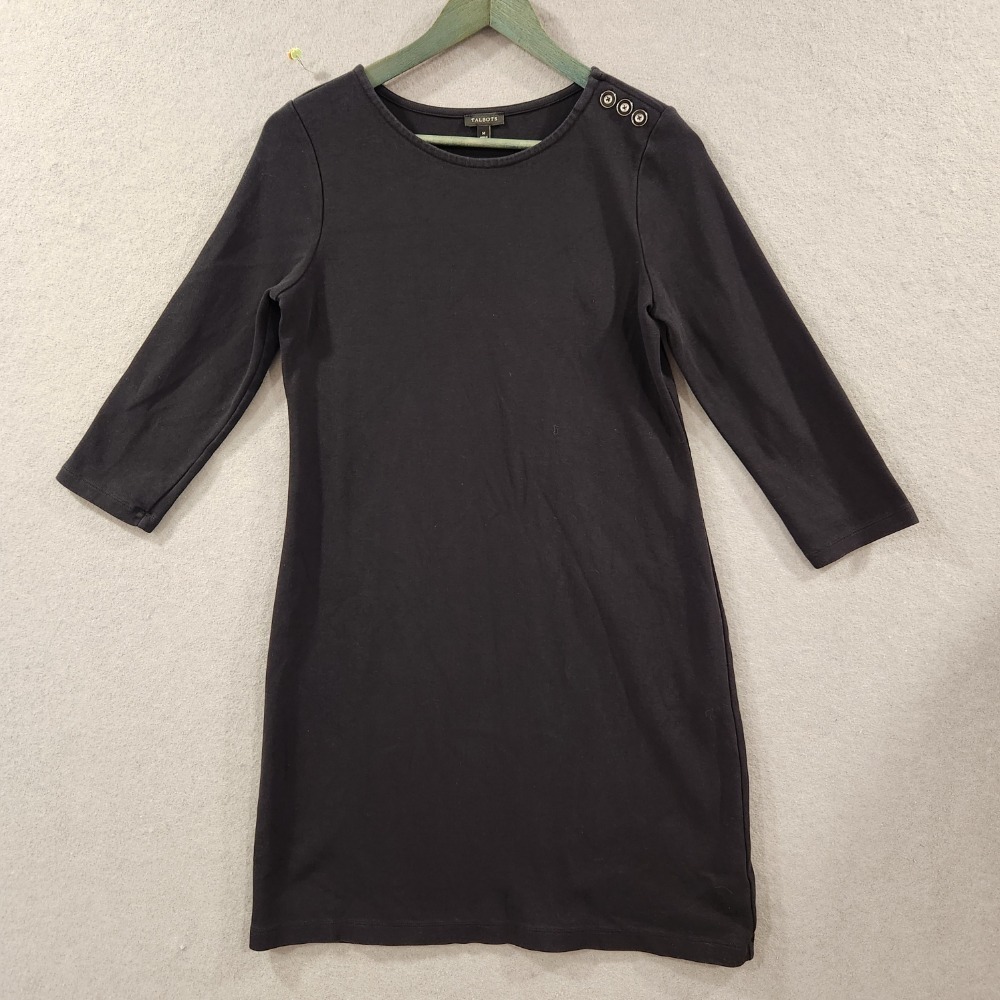 Talbots Knit Dress Long Sleeve Button Detail Casual Black Dress M 100%‎ Cotton